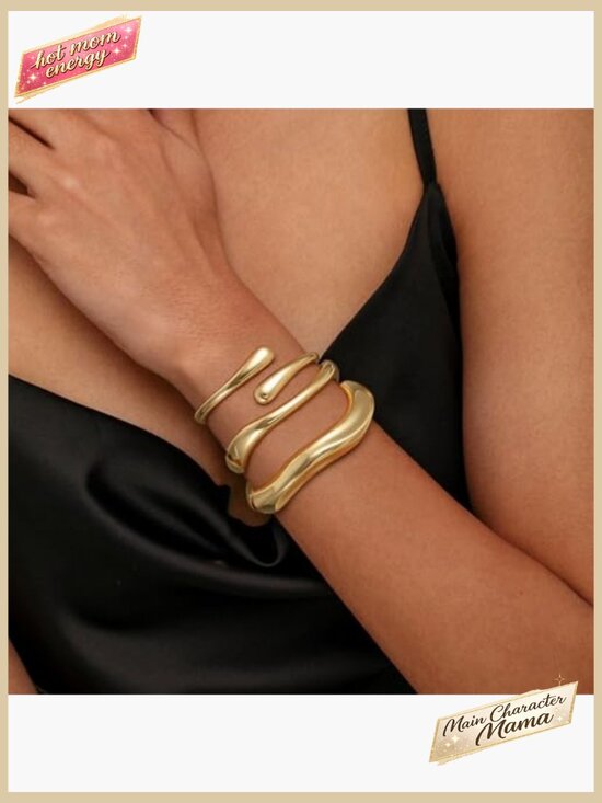 Chunky Twist Cuff Bangle Bracelet Set Modern Elegant Adjustable Gold Plated - Picture 5 of 7